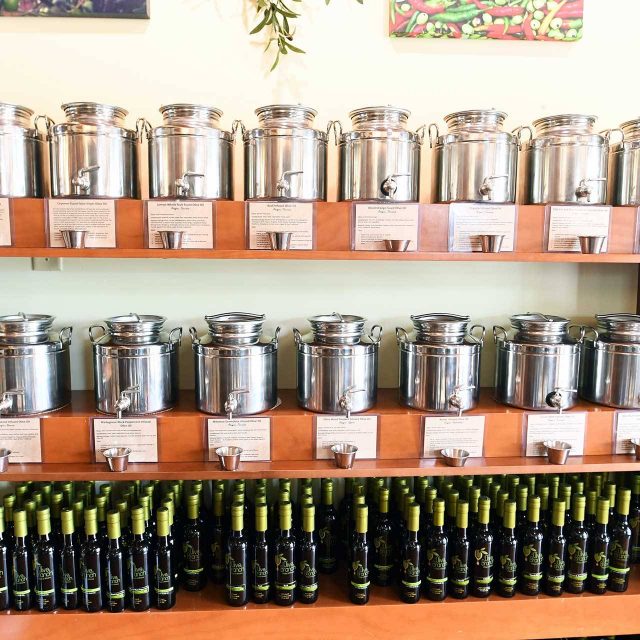 Interior of The Olive Branch olive oil display and dispensers