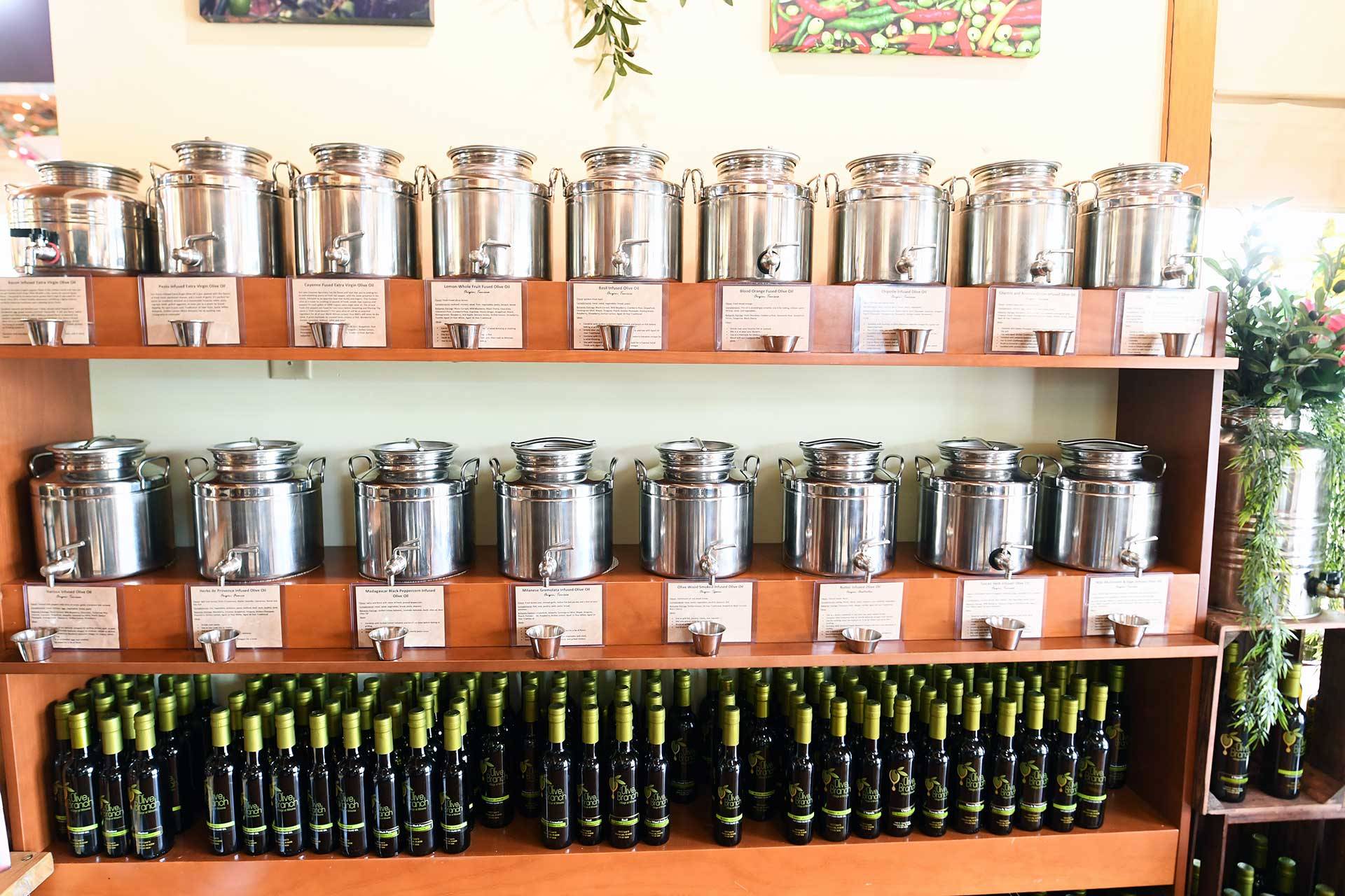 Interior of The Olive Branch olive oil display and dispensers